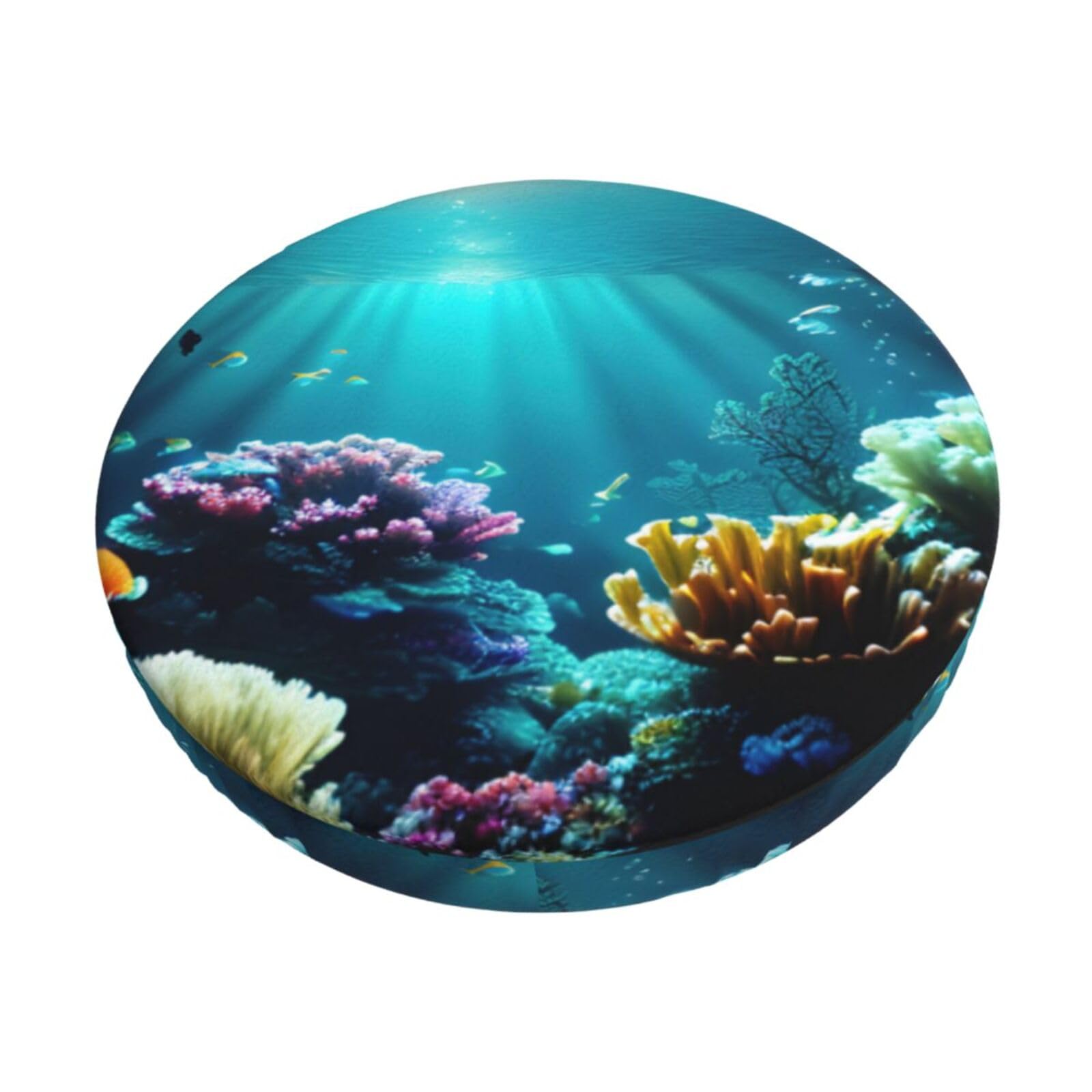 ACVnbm Underwater Scenery Print Round Bar Chair Cushion Cover, Elastic Chair Protector For Kitchen Bar Dining