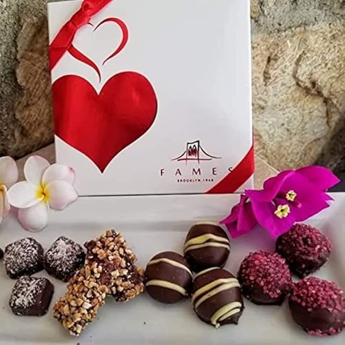 Fames Assorted Chocolate Gift Box – Handcrafted Deluxe Chocolates - Kosher, Dairy Free Handmade Treats - Great Valentine's Day Gift, Mother's Day, Birthday - Pack Of 16 Hazelnut, Choco Crispy Crunch, Peanut Butter & Strawberry Swirl Filled #TOP5