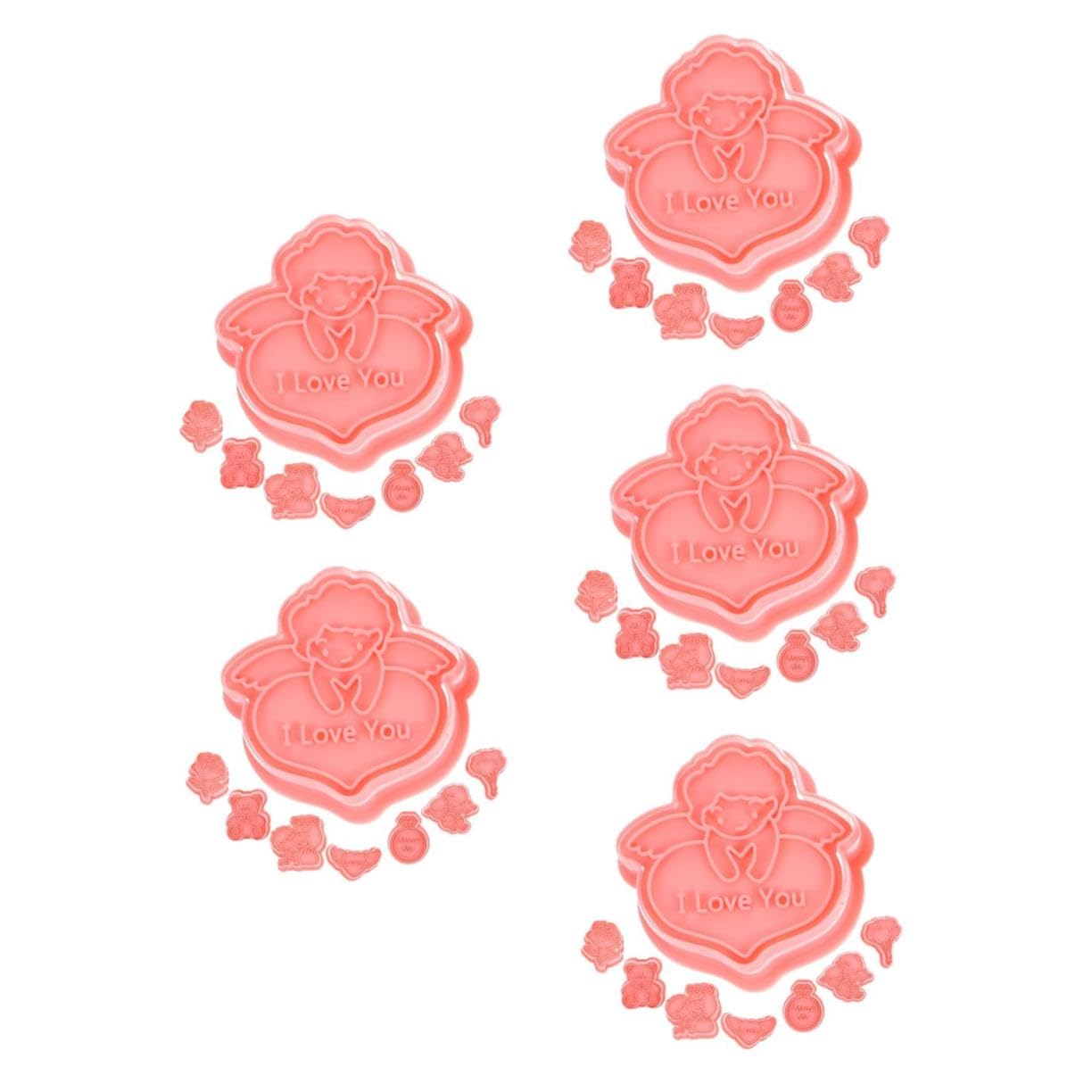ABOOFAN 5 Ensembles Moule À Biscuits 3d Emporte-pièce Saint Valentin Moule À Gâteau Rectangulaire Cube Emporte-pièces De Cuisson s À Biscuits Gel Rose Nourriture Pp 8 Pièces * 5