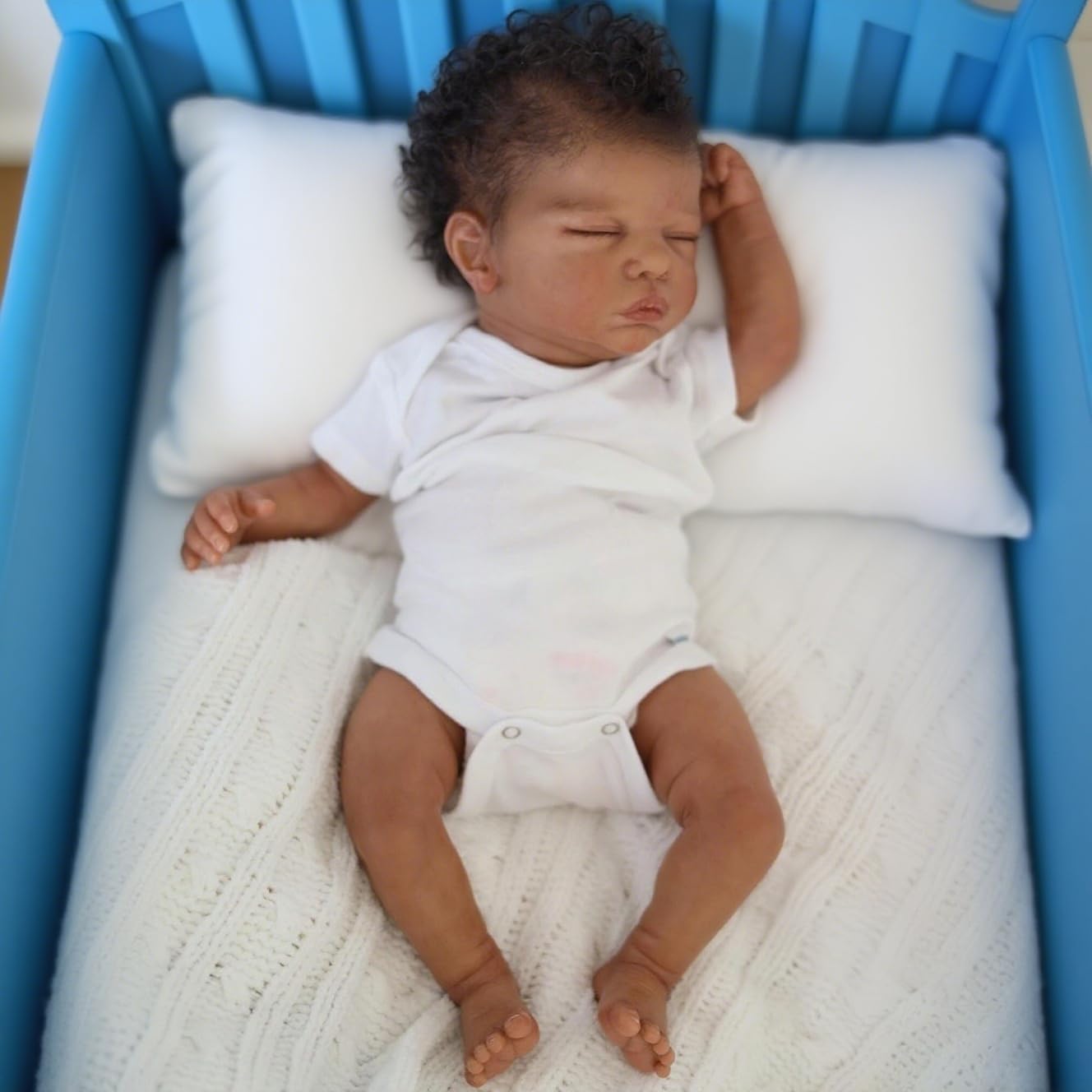 45 CM Asleep Reborn Black Brown Skin Baby Toy for Girl Lifelike Vinyl Limbs Cloth Body 18 inch Handmade Fashion Birthday Gift Character Figurine Doll (Asleep Doll)