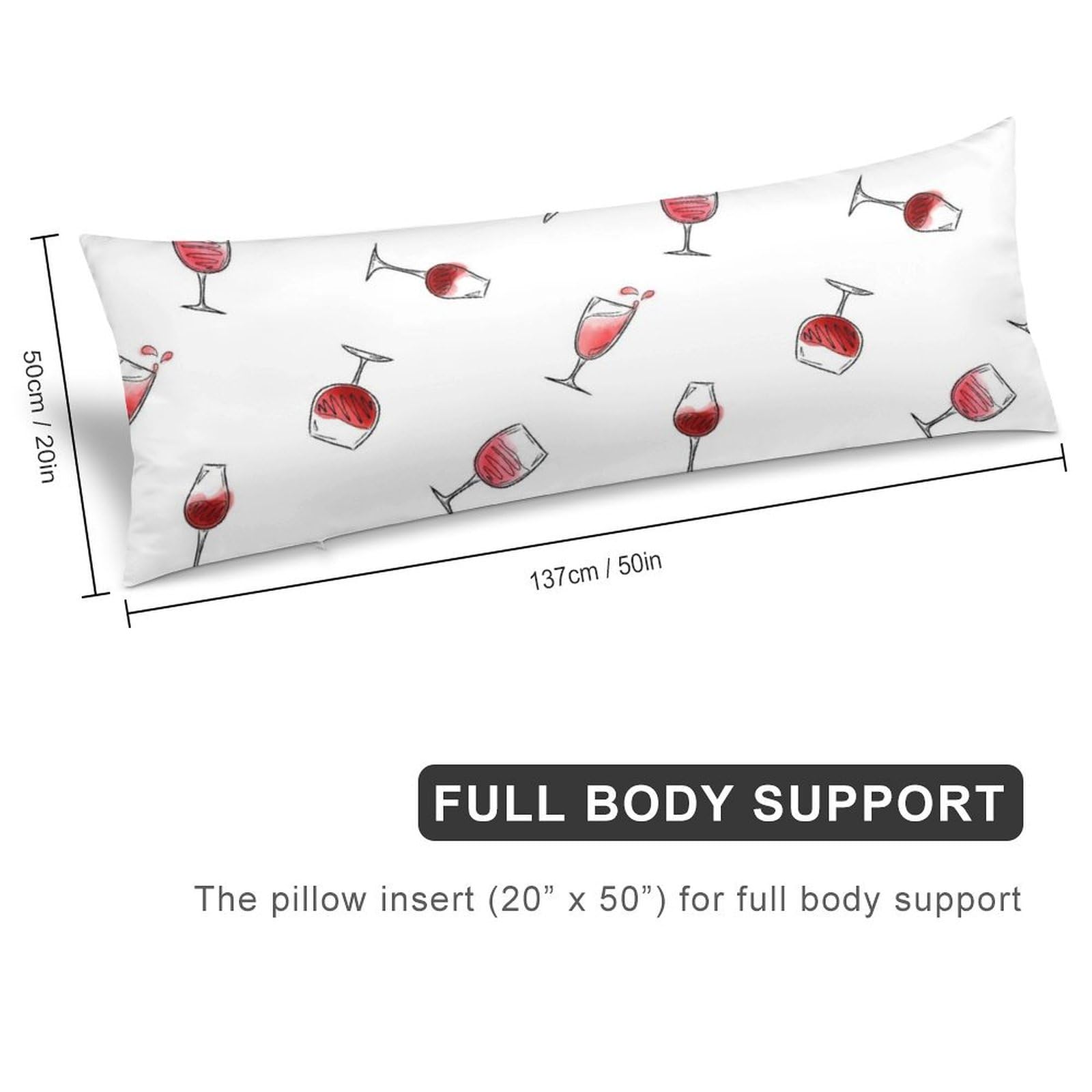 Velumair Red White Wine Body Pillow Cover with Zipper Long Pillow Cases for Body Pillows Rectangle Body Pillow Case for Home Bed Decor 20