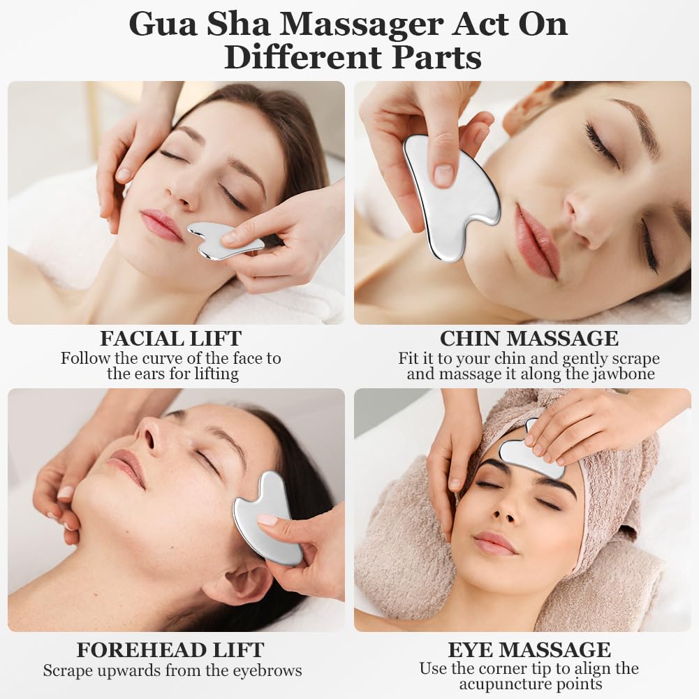 URAQT Gua Sha narzędzie do masażu, deska Gua Sha ze stali nierdzewnej, narzędzie do twarzy Gua Sha, do rzeźbienia szczęk i redukcji obrzęków, metalowa Gua Sha do masażu twarzy