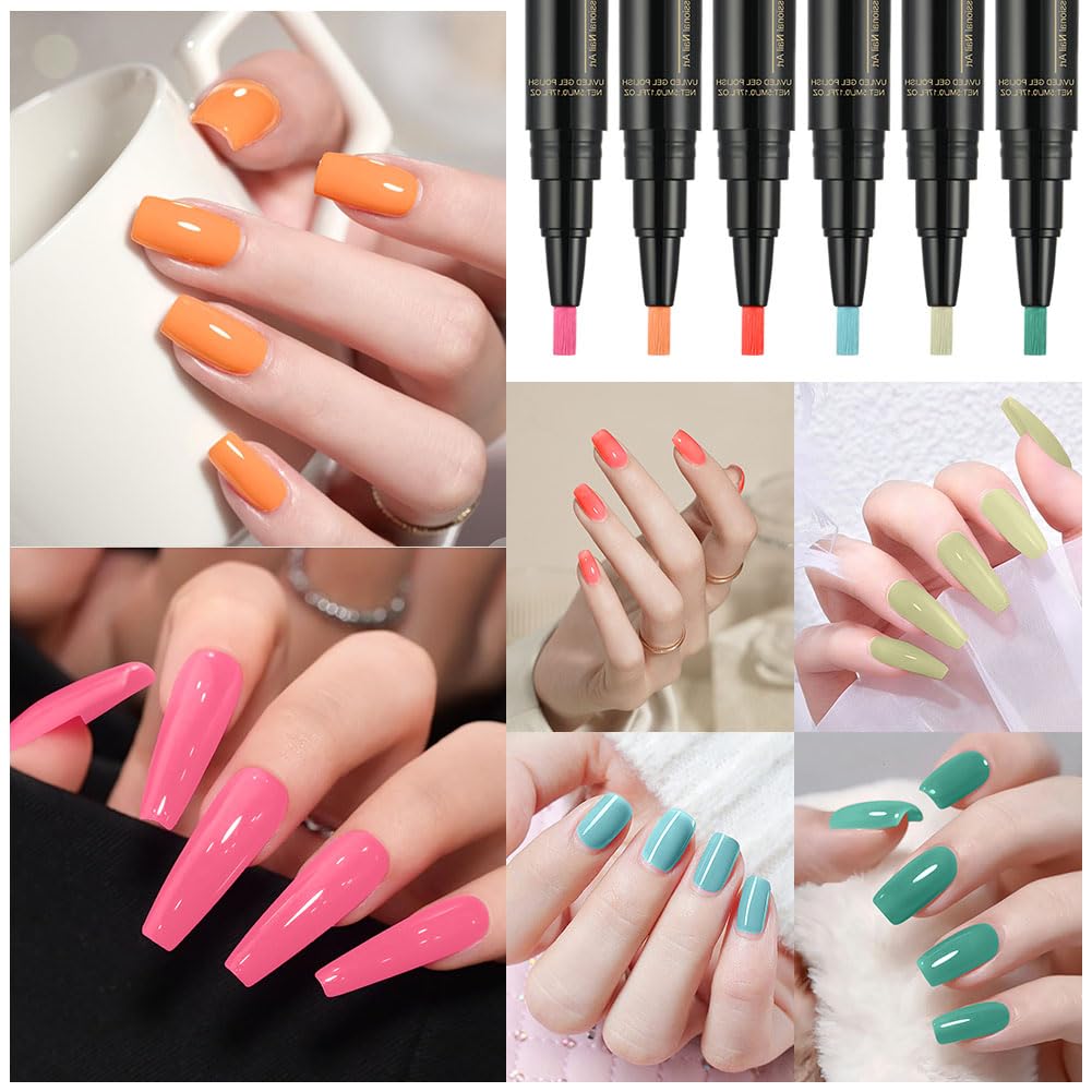 Szybkoschnący lakier do paznokci 3 w 1 jednoetapowy lakier do paznokci UV Nail Polish Pen, pisaki do lakieru do paznokci w 6 kolorach szybkoschnący dla kobiet, dziewcząt, seria kolorowa