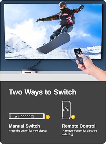 Miniatura 5 de Interruptor HDMI 4K 60Hz, divisor HDMI 3 en 1 salida, conmutador HDMI con control remoto, concentrador de caja de interruptor HDMI 2.0 de aluminio