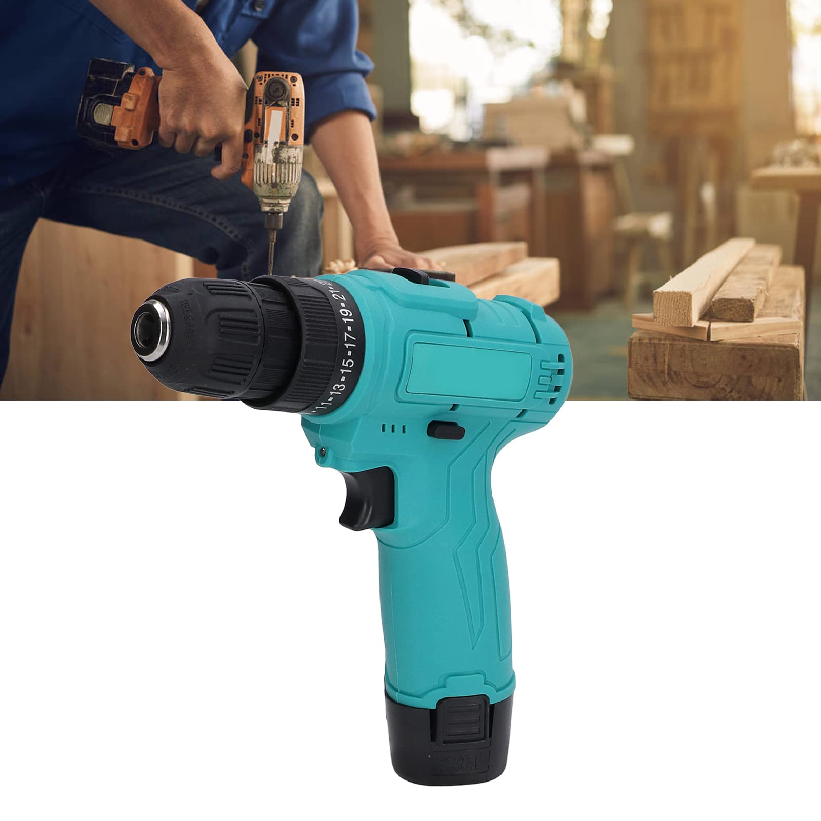 TOOLSGO 12V Cordless Electric Drill High Power Impact Drill DIY Power Screwdriver US Plug AC100-240V for Home Workshop Garage Woodworking Repairs Use