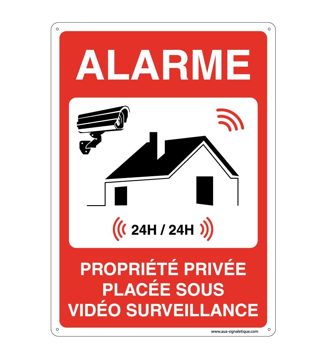 Panneau alarme propriete privee sous video surveillance pour cloture et mur