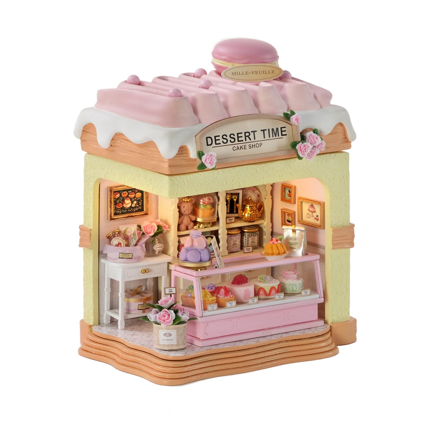 DIY Miniature House Kits, Rose Dessert Shop Dolls House with LED Light, 1:32 Scale Mini House Building Kit for 14+ Teens&Adults, Craft Kits Gifts for Adults, 1-Day Assembly (11.8x8.4x14.5cm)