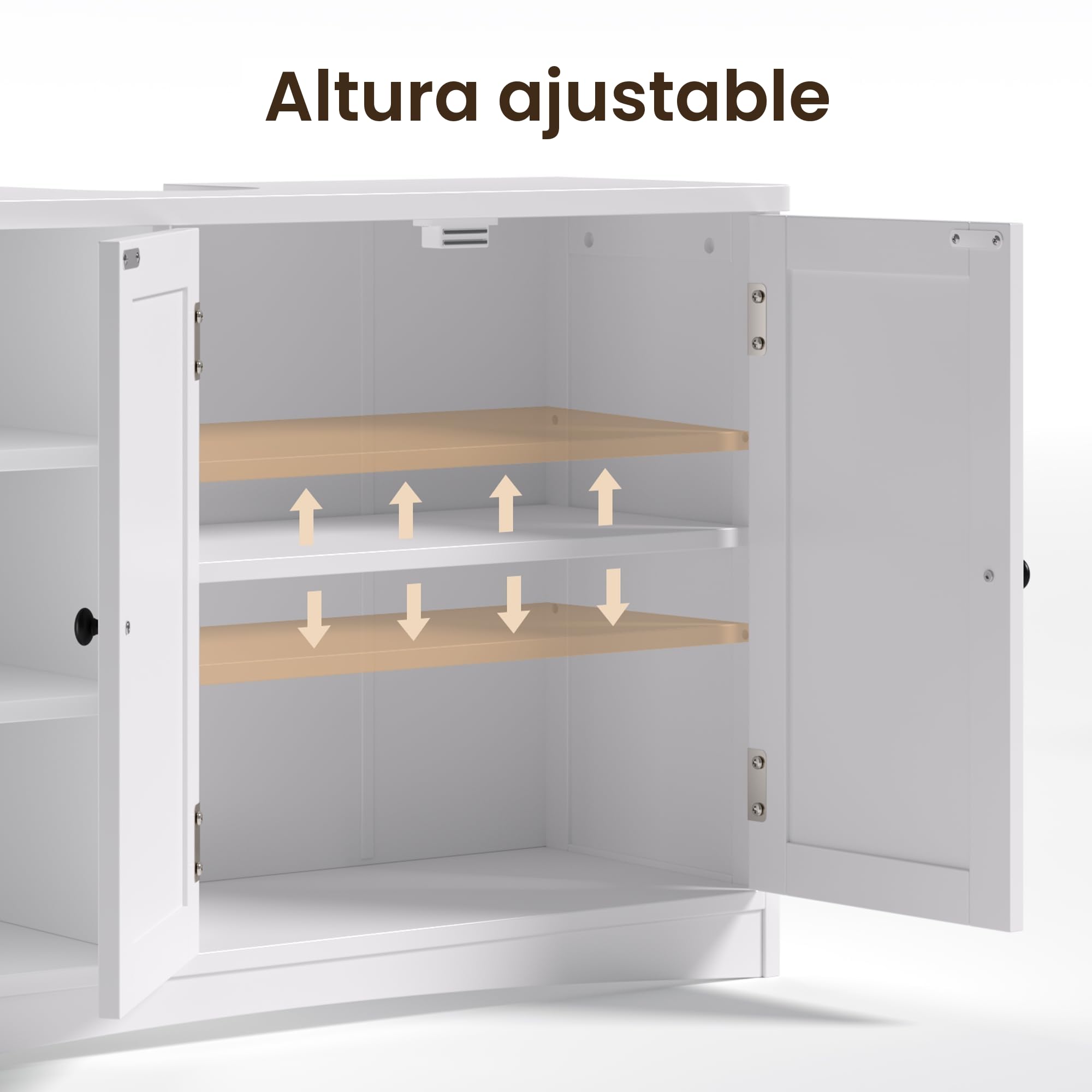 Bealife Armario para Debajo del Lavabo, Mueble de Baño con 2 Puertas y 3 Compartimentos, Estante Ajustable, para Lavabos con Pedestal, Baño, 30 x 90 x 60 cm, Blanco