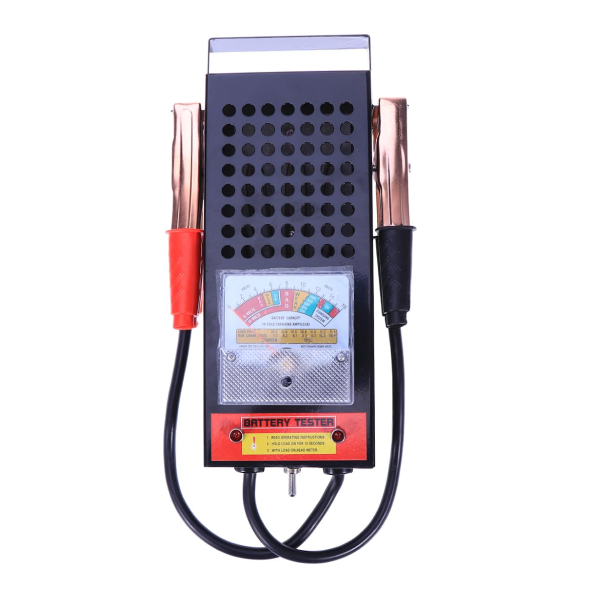 Comprobador de Batería 6-12v 100 Acero Inoxidable Negro | Prueba de Carga 100 Amperios, con Interruptor Superior de Palanca, para Motor de Arranque y Coche