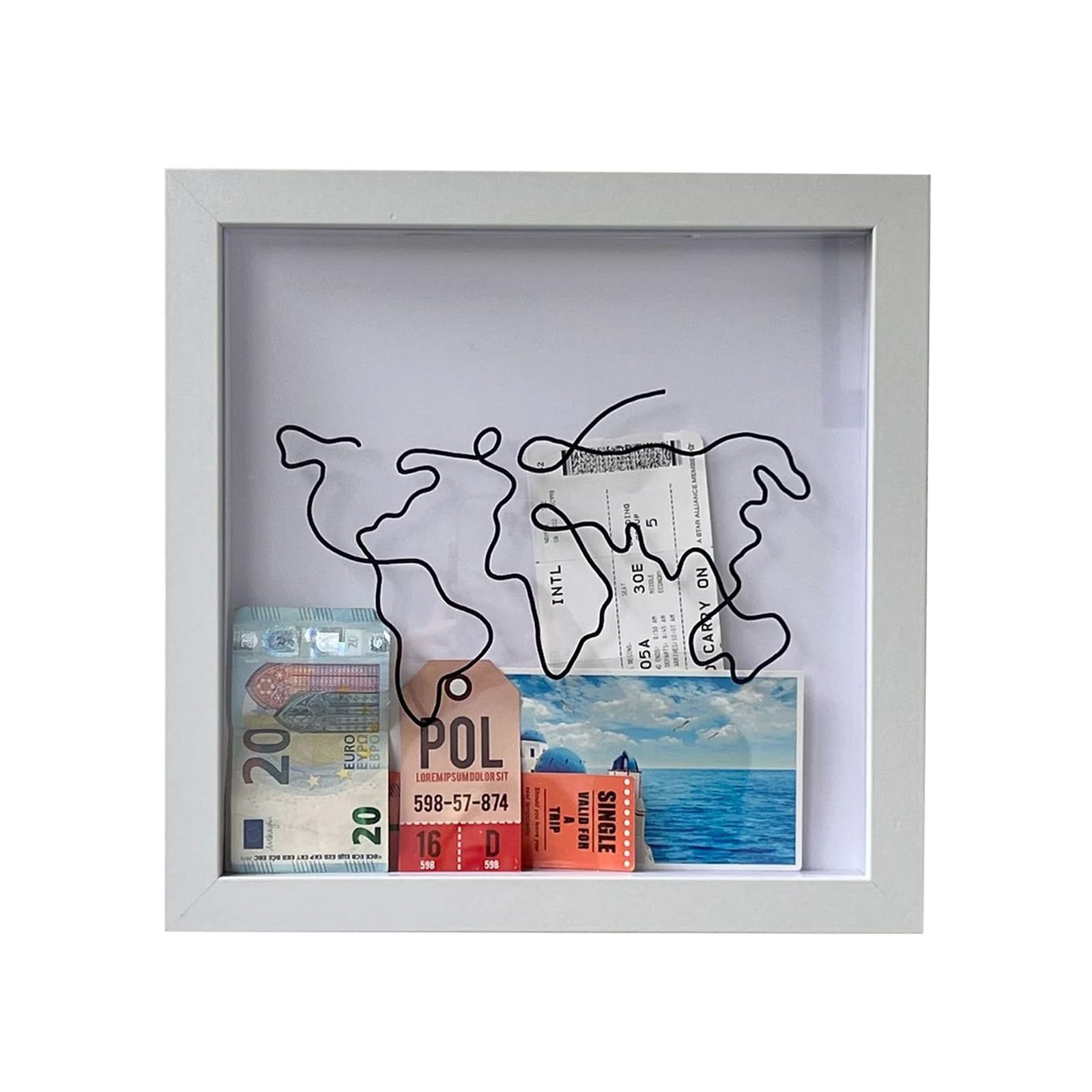 Ticket Shadow Box,Adventure Archive Box,Travel Shadow Box with Slot,Memory Frame Boxes for Keepsakes Ticket Holder with World Map and Letter Design Adventure Archive Shadow Box