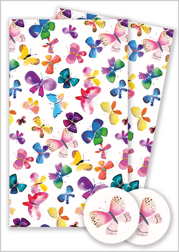 Inpakpapier 12366A Butterflies cadeauverpakking met 2 vellen en
