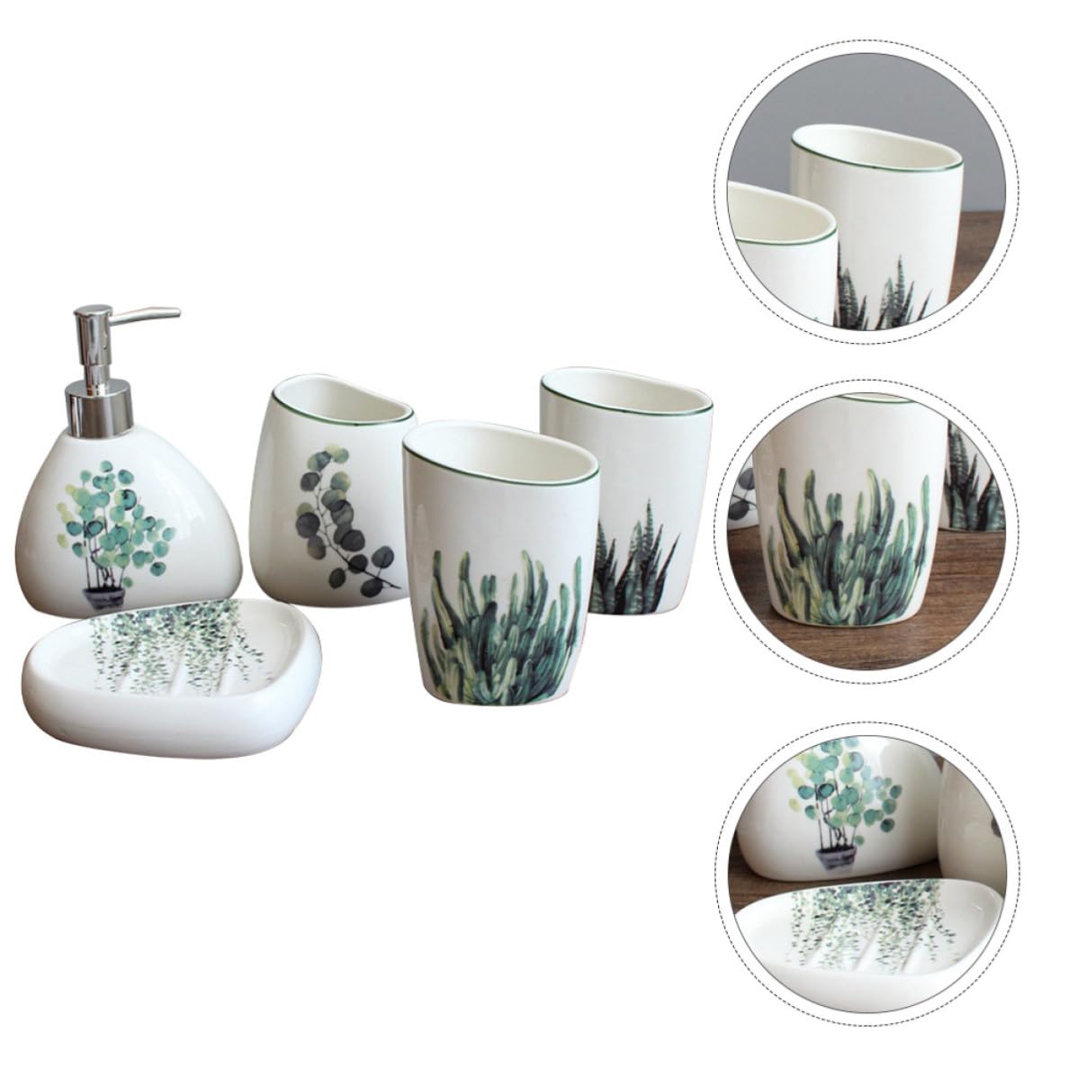 KICHOUSE Elegantes Lotionflasche Badezimmer Zubehör aus Keramik 5 Stück mit 3 Zahnputzbechern und Seifenschale Tragbarer Organizer Zufällige Farbe für Stilvolles Bad