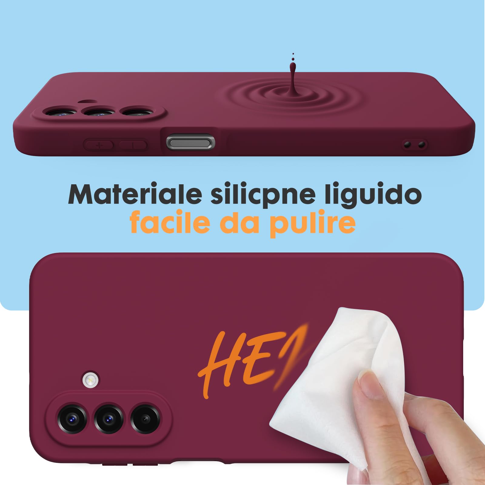Cover per Samsung Galaxy A17 4G/5G, con 2 Proteggi Schermo in Vetro Temperato, Case Protettiva Gomma Antiurto, Custodia in Silicone Morbido TPU Liquido - Bordeaux