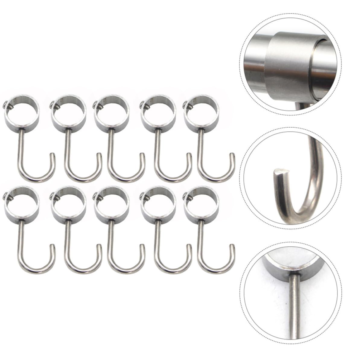 Crochets Tubulaires Légers et Réglables en Acier Inoxydable Lot de 10 Argenté pour Tringle à Rideaux et Rangement Pratique à Domicile