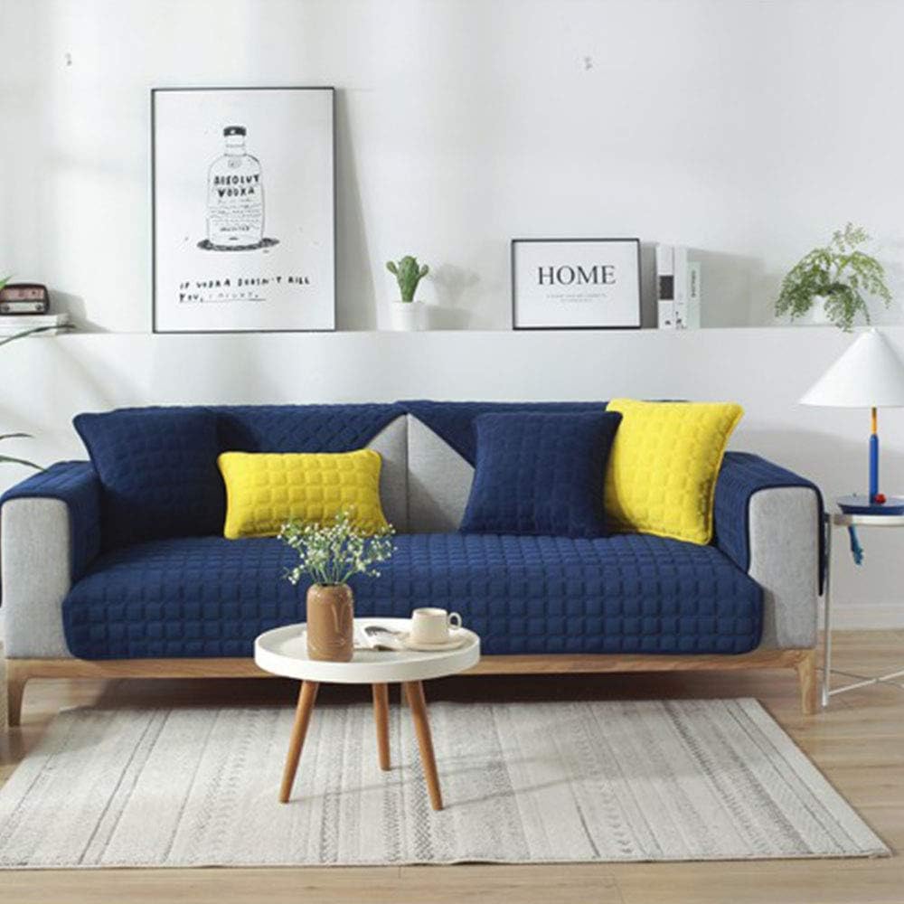 SVIO-SOFACOVER Modern Home Navy Blue Corduroy Velvet Couch Covers Non-Slip Furniture Protector Winter Sofa Covers Quilted Sofa Slipcover One Piece 35"x35"(armrest&Backrest Cover)