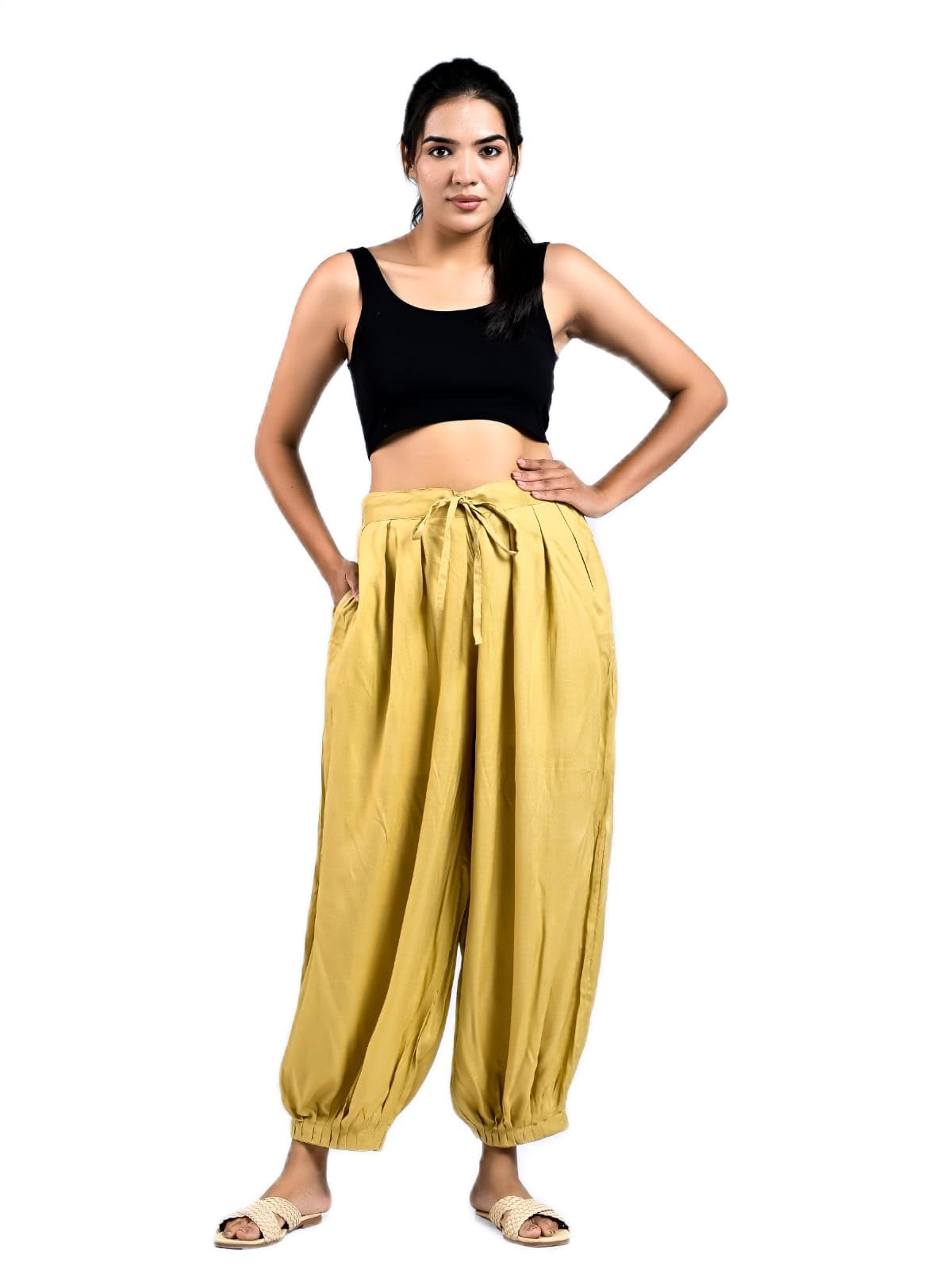 Women Casual Solid Pattern Relaxed Fit Viscose Summer Loose Lightweight Harem Pant-picture-30