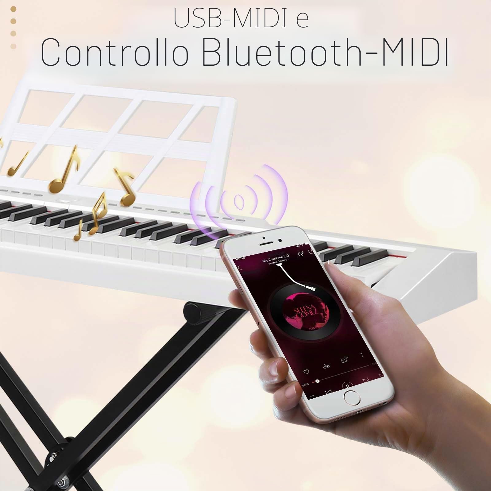LEADZM 88 tasti semi-ponderati Digital Piano, tastiera elettronica con doppio tubo a forma di X, supporto Bluetooth MIDI, supporto per spartiti, pedale Sustain, cuffie (bianco)