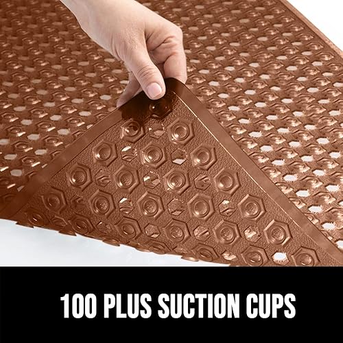 Miniatura 7 de Gorilla Grip - Alfombrilla de ducha patentada, 21 x 21 pulgadas, lavable, cuadrada, para ducha con agujeros de drenaje, ventosas.