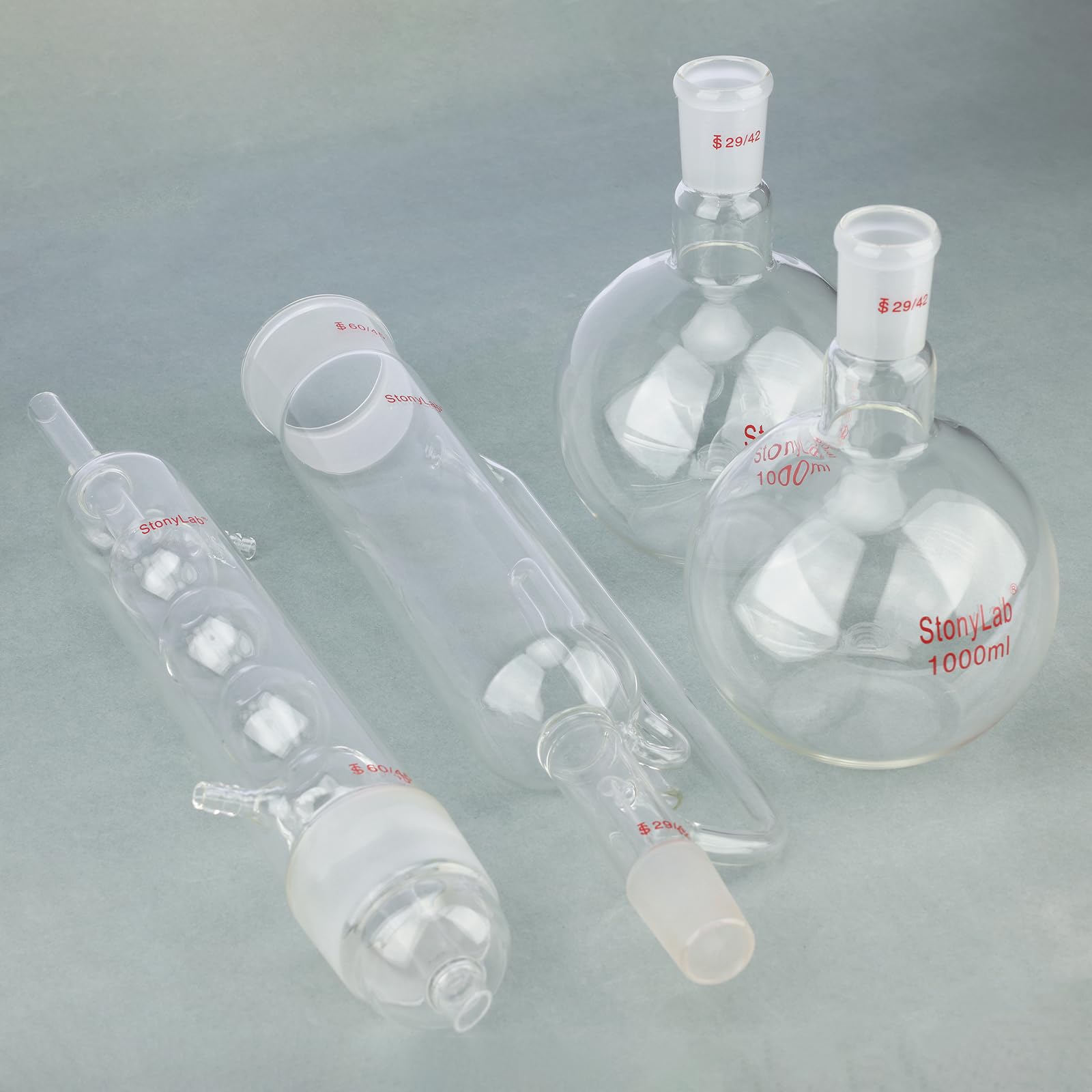 stonylab Borosilikatglas Soxhlet-Typ Extraktionsgerät, 60/45 Soxhlet Extraktor und Allihn Kondensator mit Zwei 1 L 29/42 Flachbodenkolben Laborextraktion Wesentliche
