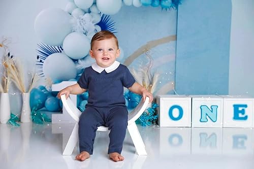 Miniatura 3 de Kate Telón de fondo de globos azules bohemios para decoración de fiesta de primer cumpleaños, telón de fondo para fotografía de baby shower, 7 x 5