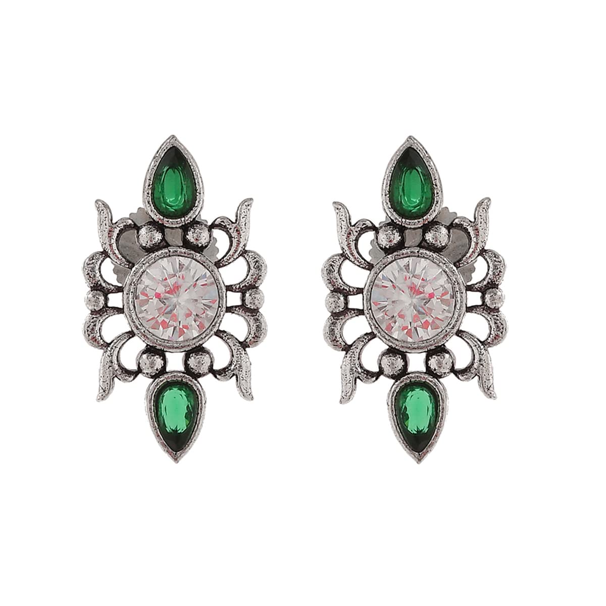 Voylla Abharan Casual White and Green Stones Stud Earrings (B0C61VL8YK) Amazon Price History, Amazon Price Tracker