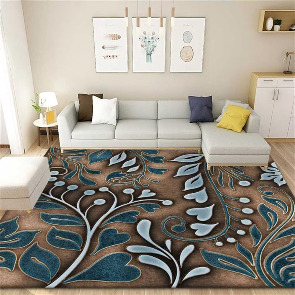 Tapis descente de lit marron bleu 120x240 grand tapis chambre
