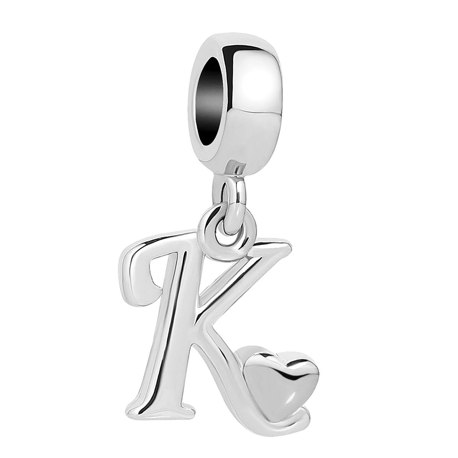 Initials A-Z Letter Alphabet Love Heart Birthday Dangle Charm Compatible with Pandora Bracelet for Mom Daughter Sister Auntie Grandma Friend Granddaughter