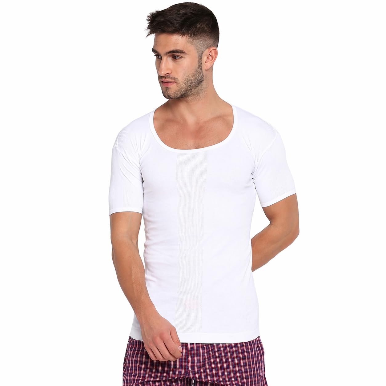 poomer Smart Rib Cotton Pure White Colour Half Sleeve Vest-picture-38