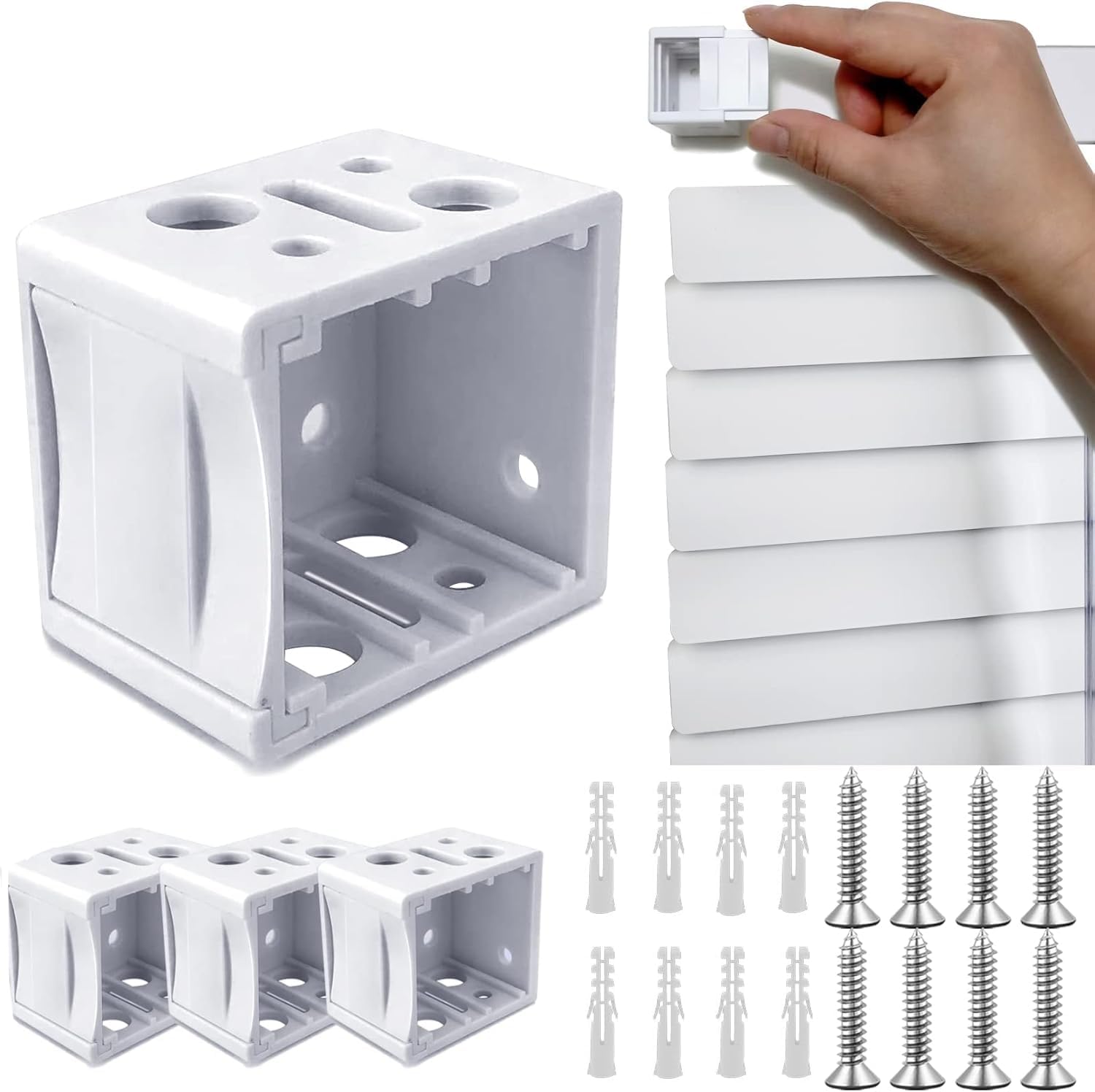 4PCS White Blind Brackets, Heavy-Duty 25mm Venetian Blind Mounting Brackets for Headrail, Easy Install Window Blinds Accessories for Venetian, Wood & Horizontal Blinds