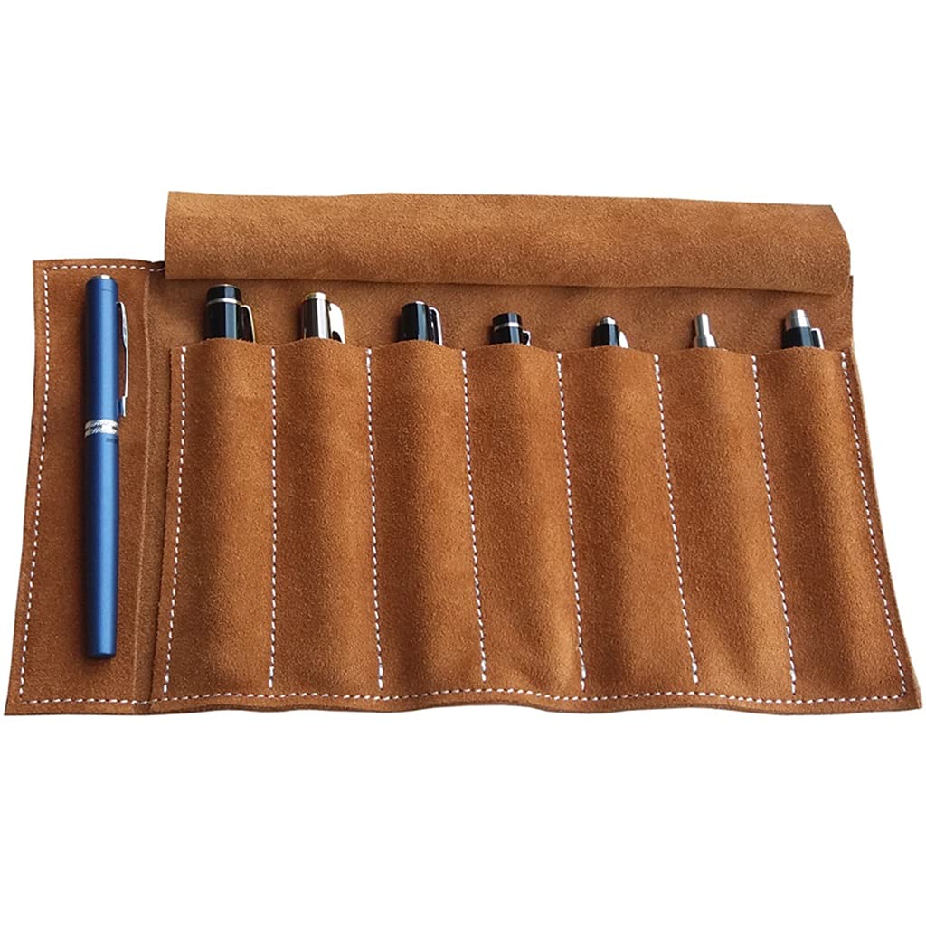 Estuche de Cuero Vintage con múltiples Compartimentos para papelería y Almacenamiento de maquillajeA