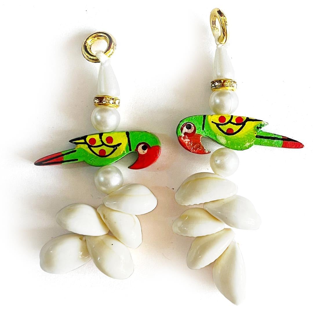 BALTHAZAR,Kaudi Shells and Wooden Parrot Tassels for Saree Pallu, Designer Dress, Lehenga, Suits, Blouses, Bags, DIY Art and Craft (10, Green) 1