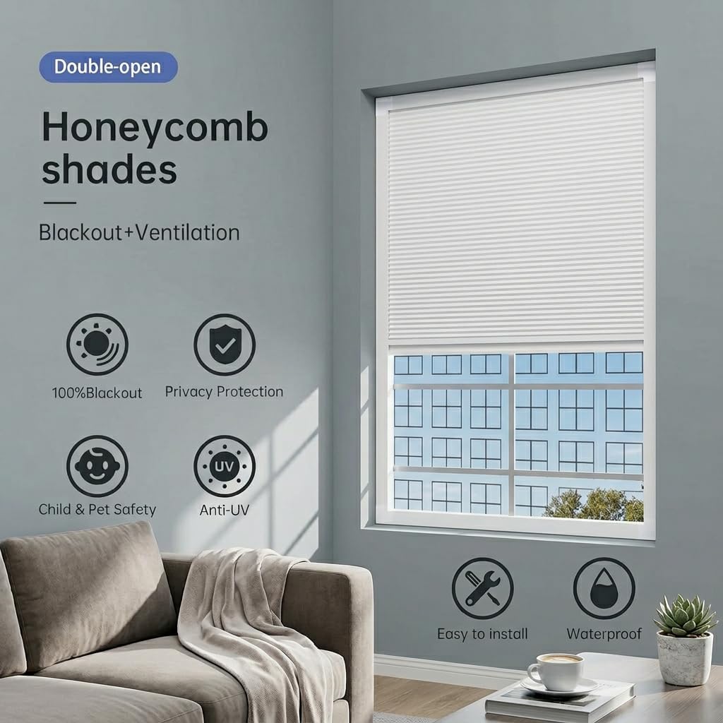 Custom Skylight Cellular Blinds & Shades, Blackout Manual Skylight Window Shades Themal Insulation Roof Window Blinds for Inclined Plane Room Windows, Blackout White