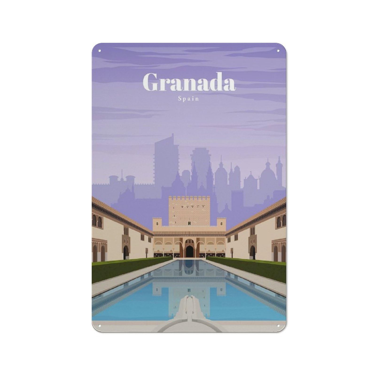 Junmoney Travel To Granada For Lounge Or Reading Corner, Vintage Tin Sign 30X20cm, Seasonal Metal Wall Decor For Winter Interiors