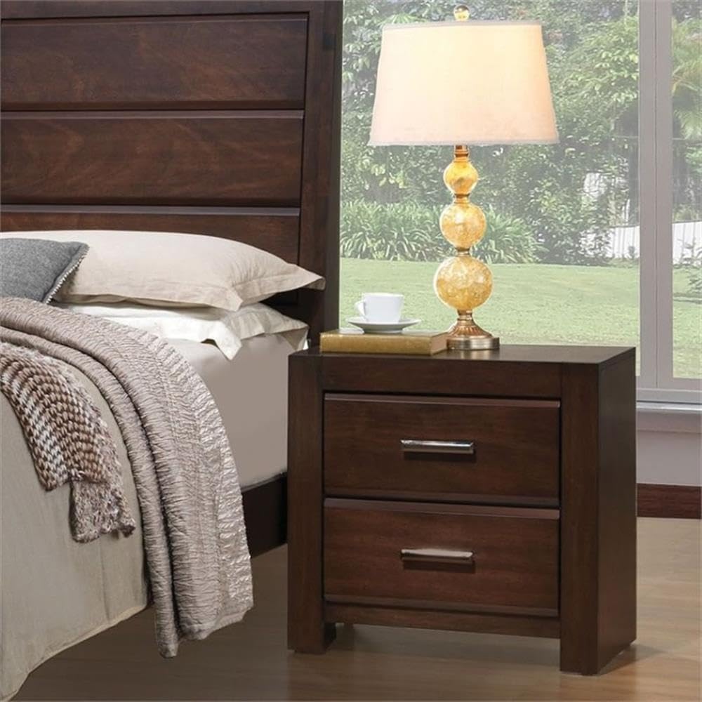Oberreit Walnut Finish 2-Drawer Wooden Nightstand