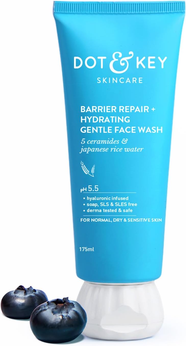 DOT & KEY Barrier Repair + Hydrating Gentle Face Wash With Probiotic | Ceremide Face Wash | For Dry Skin,Normal Skin&Sensitive Skin | Gently Cleanses Skin From Dirt & Oil For Unisex,175ML