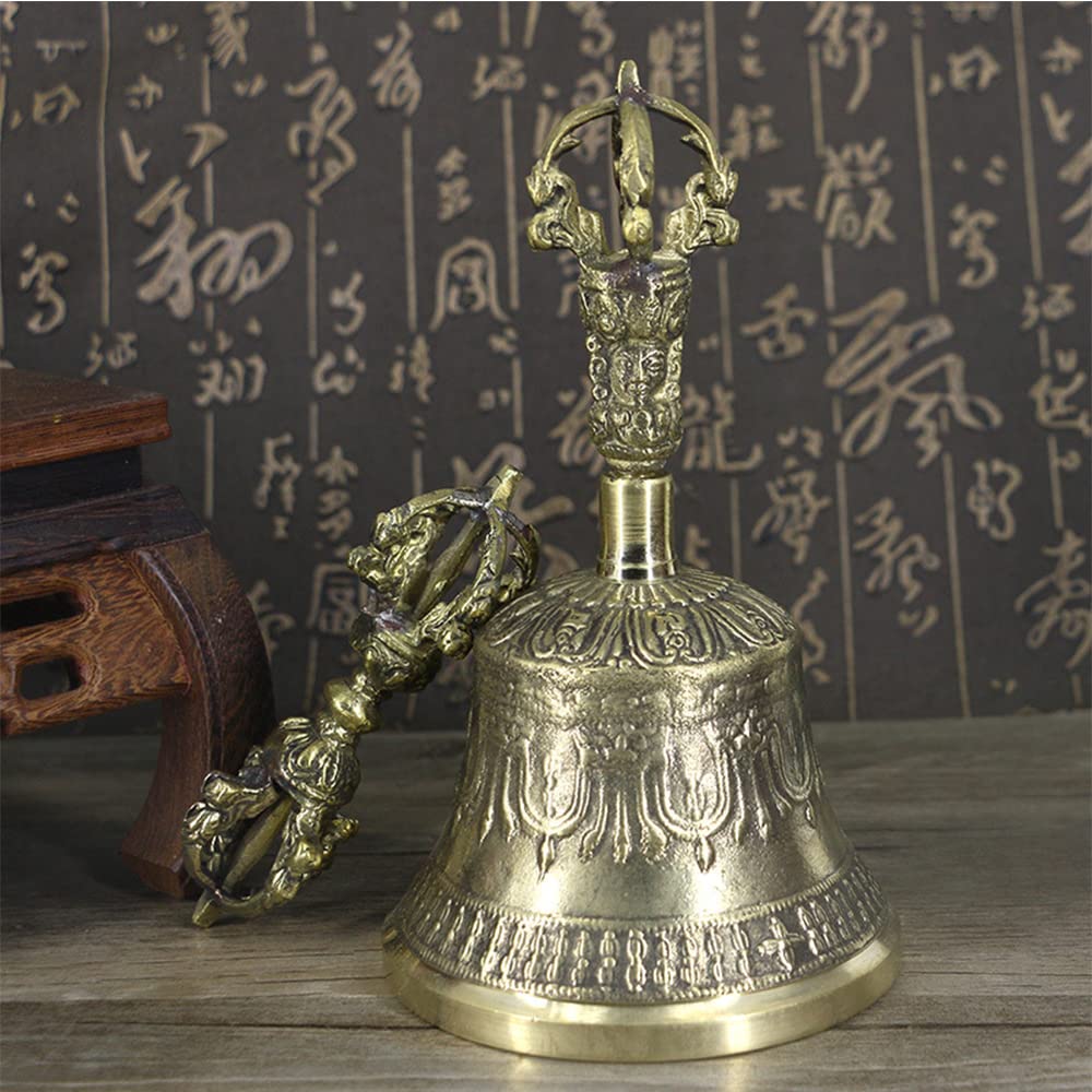 ZCBYBT Meditation Bell and Dorje Set,Tibetan Buddhist Handmade 6.7 inches Dharma Objects Brass Bell for Meditation, Prayer, Reiki, Focus,Clarity