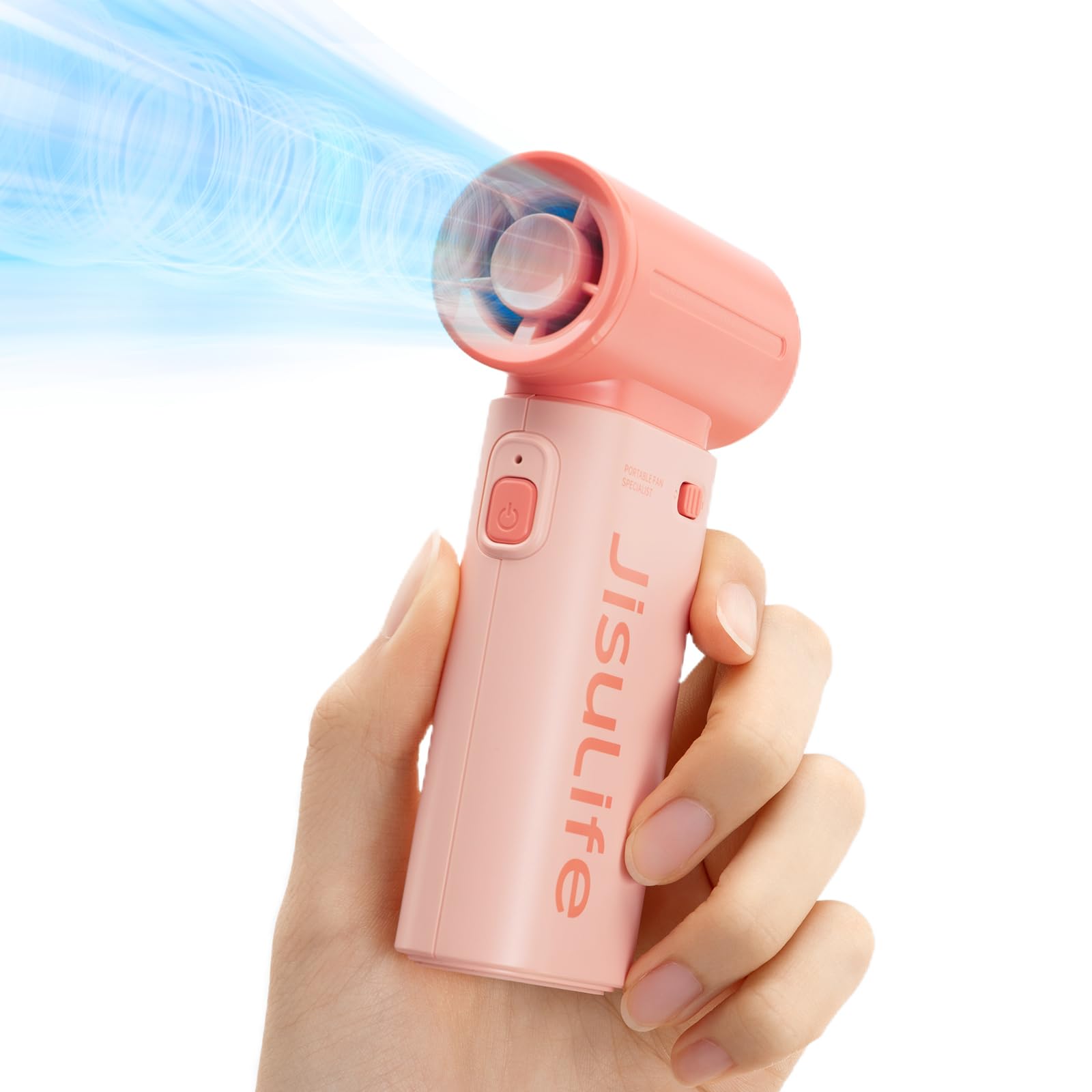 JISULIFE Portable Handheld Fan Life9, Turbo Power High Speed Air [18H Max Cooling Time], 5 Gear Wind, 5000mAh Rechargeable, Mini Pocket Design, Personal Fan for Travel Concerts Cruise Makeup - Pink