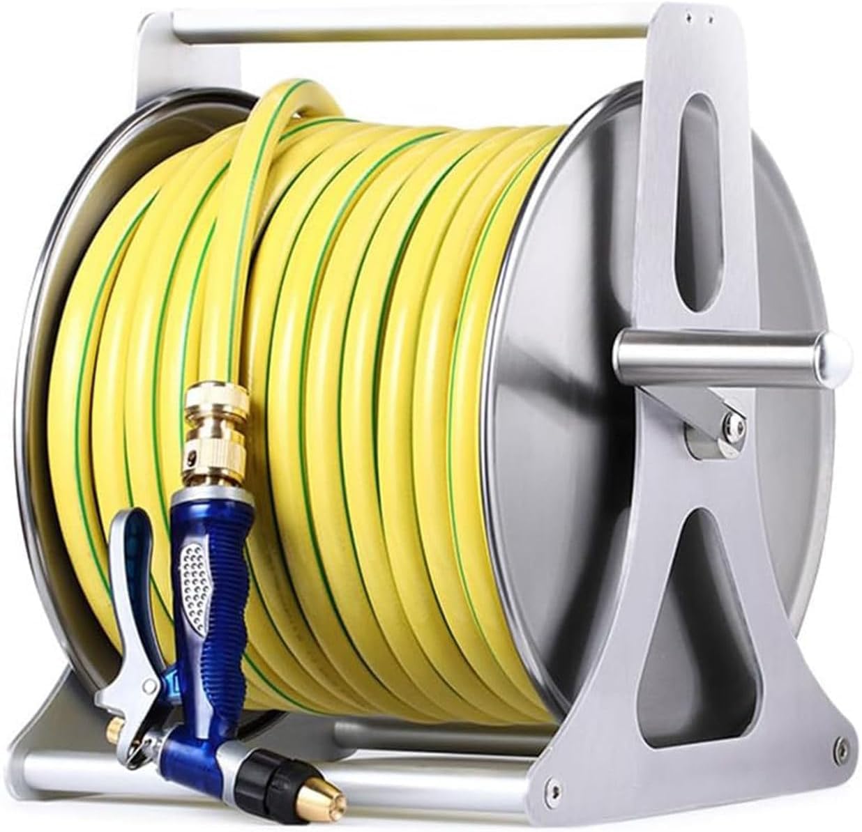 Soporte De Almacenamiento De Manguera De Jardín Retráctil Montada En La Pared, Carrete De Manguera De Metal Duradera Con Estante Para Una Fácil Limpieza De Ventanas, Lavado Del Pati(Size:Rack+40mHose)