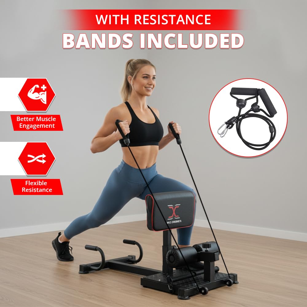 Max Strength Sissy Kniebeugenbank, strapazierfähig, Beinmaschine, Fitness, Fitnessstudio, Unisex, für Unterkörper und Rumpftraining, Trainingsgerät mit Widerstandsbändern