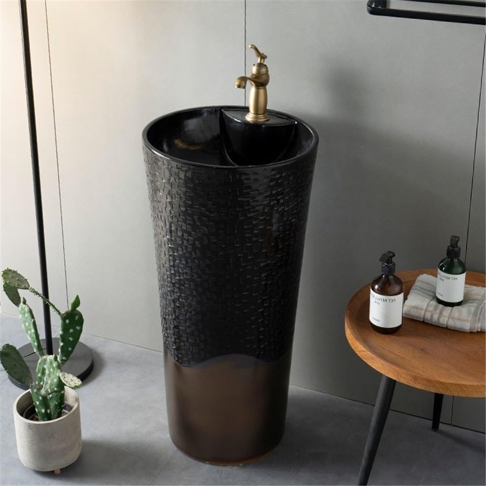 Lavello a colonna in ceramica con rubinetto e kit di scarico, lavabo integrato per bagno, design indipendente, soluzione elegante e salvaspazio per case moderne