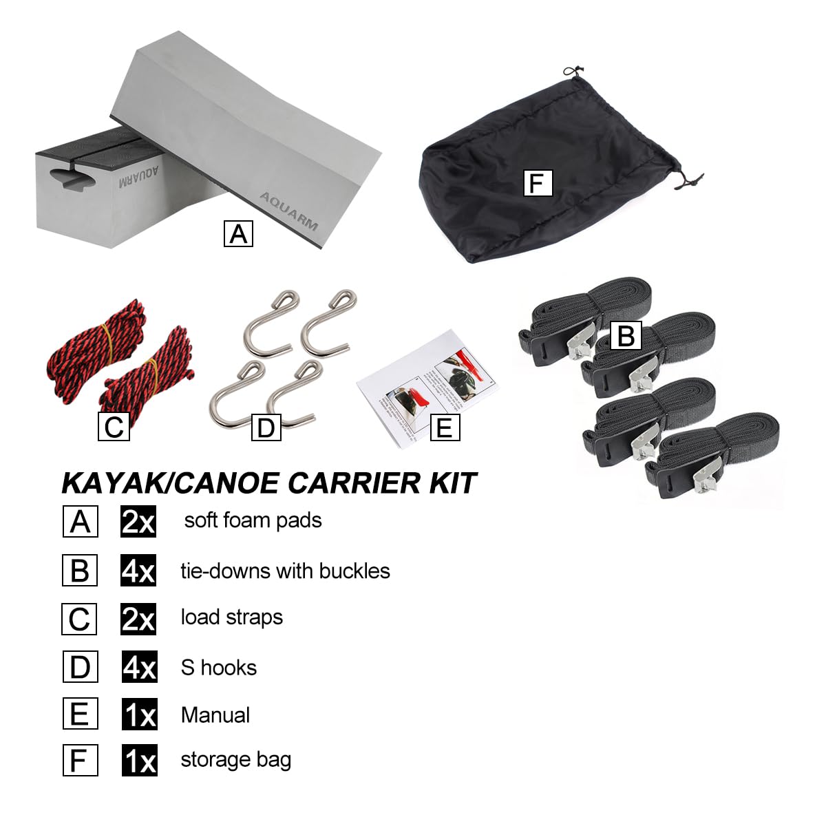 Universal Kayak Carrier Kit Kayak Foam Blocks for Roof Soft Standard Replacement Car Top Roof Racks Pads with Tie-Downs, 12 inch