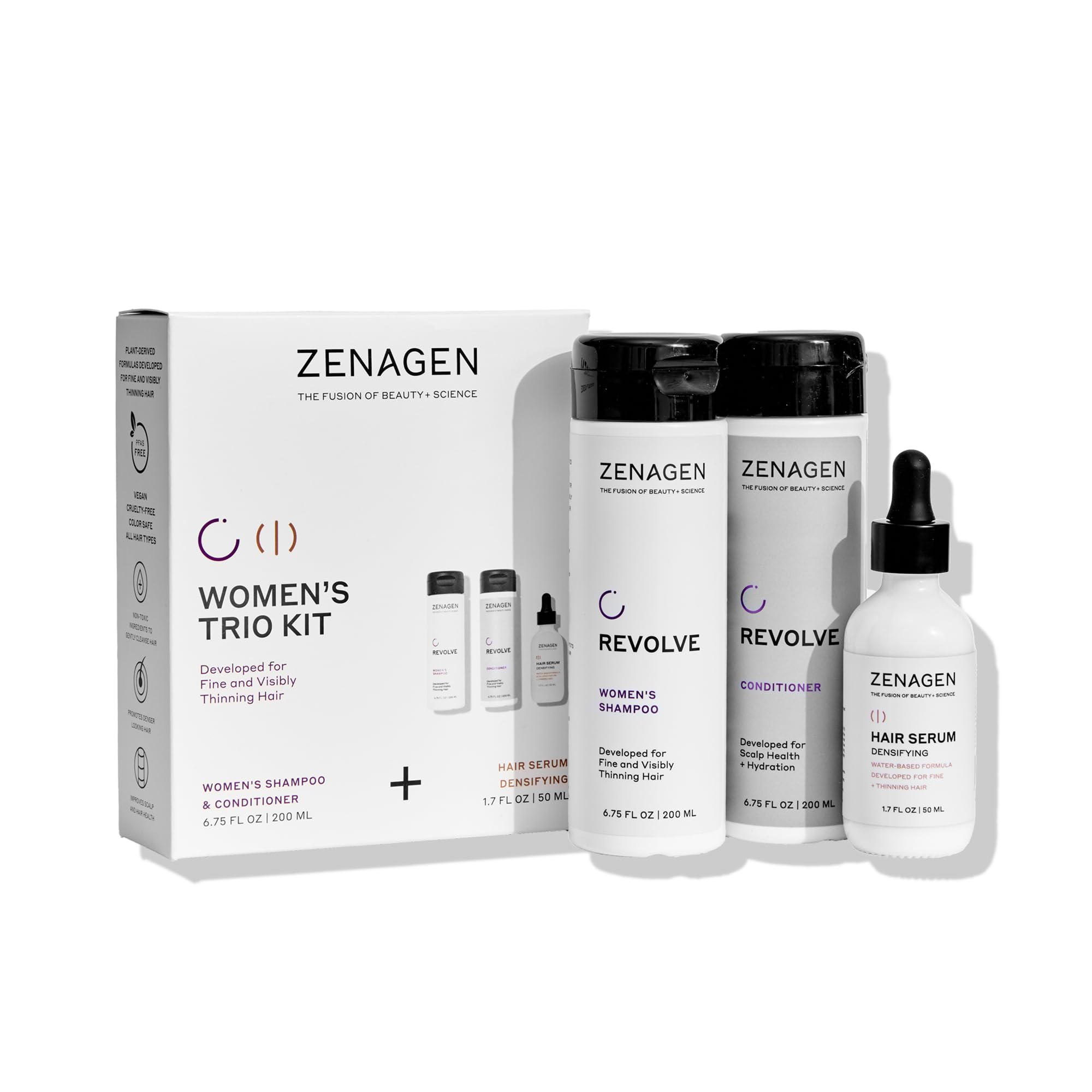 ZENAGEN Revolve Women's Trio Kit | Shampoo + Conditioner + Densifying for Fine & Visibly Thinning Hair, Supports Hair Strength & Growth, 1 ea