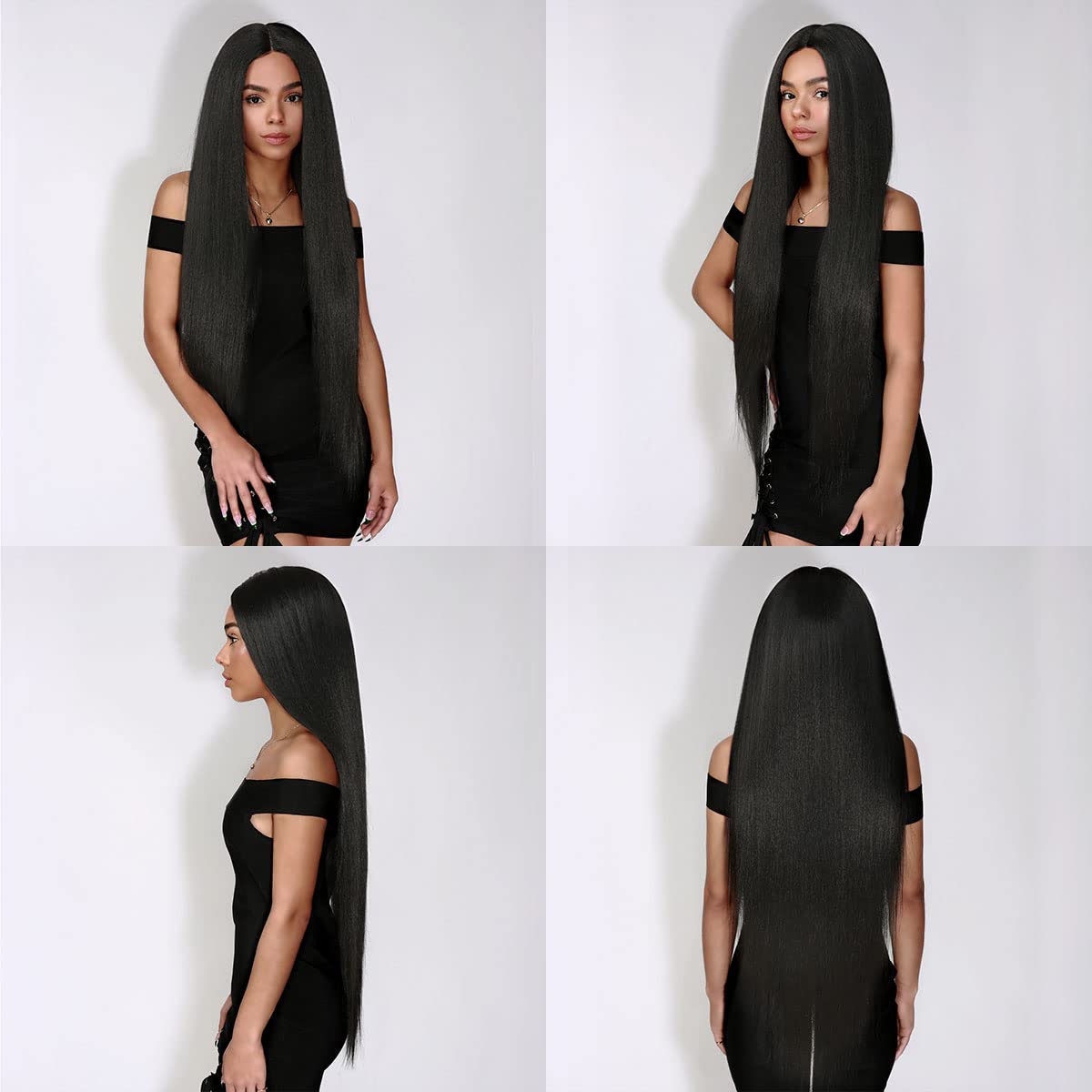 STUDIOCUT BY PROS 36 Inch Bone Straight Super Long length Wig Lace Front Wigs Middle Center Part Wig for Black Women Realistic Hairline Heat Resistant Synthetic Wig DPL002 (36 Inch, 1-Jet Black)