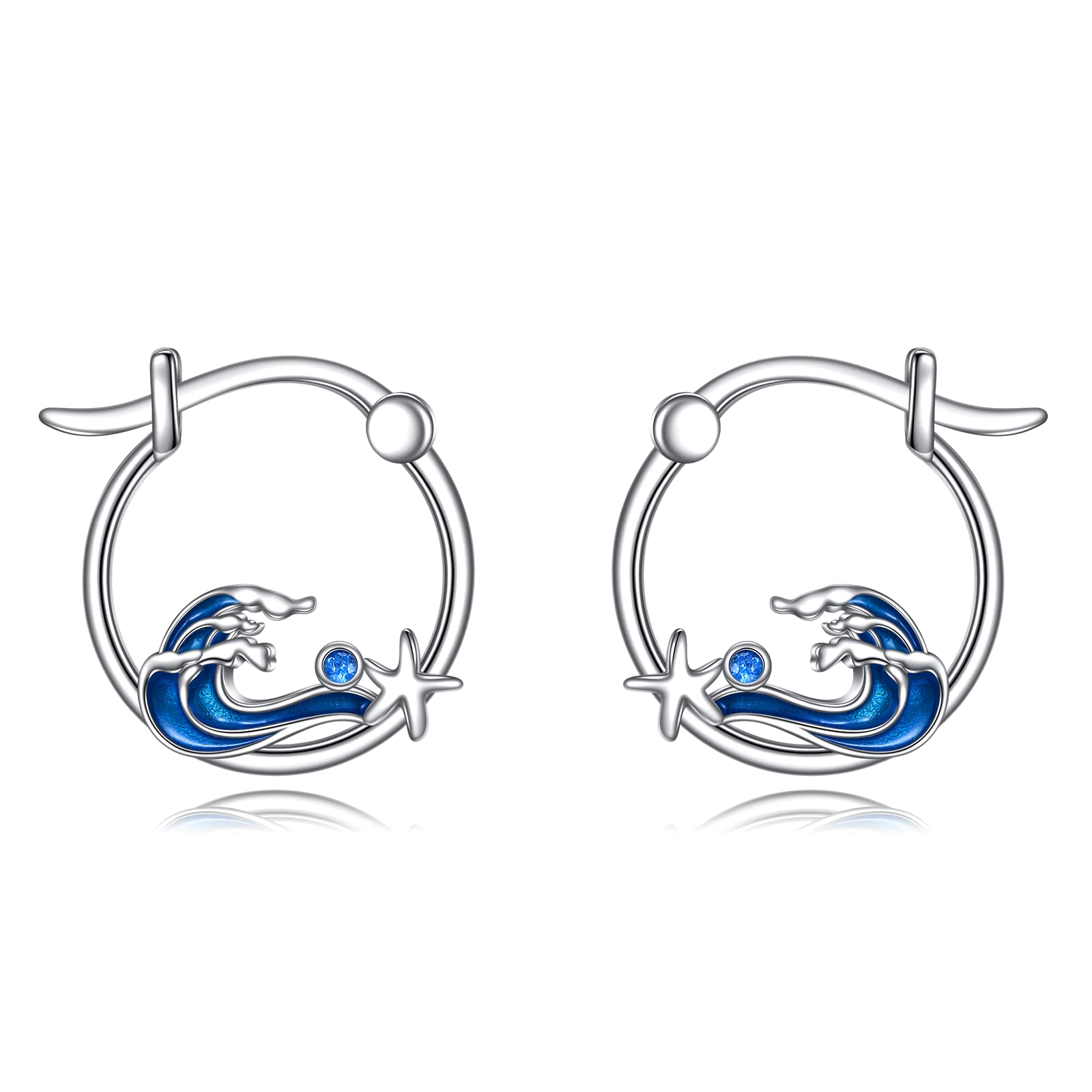 YFN Pendientes de estrella de mar de playa para mujer, plata de ley, océano, ola, aro, pendientes