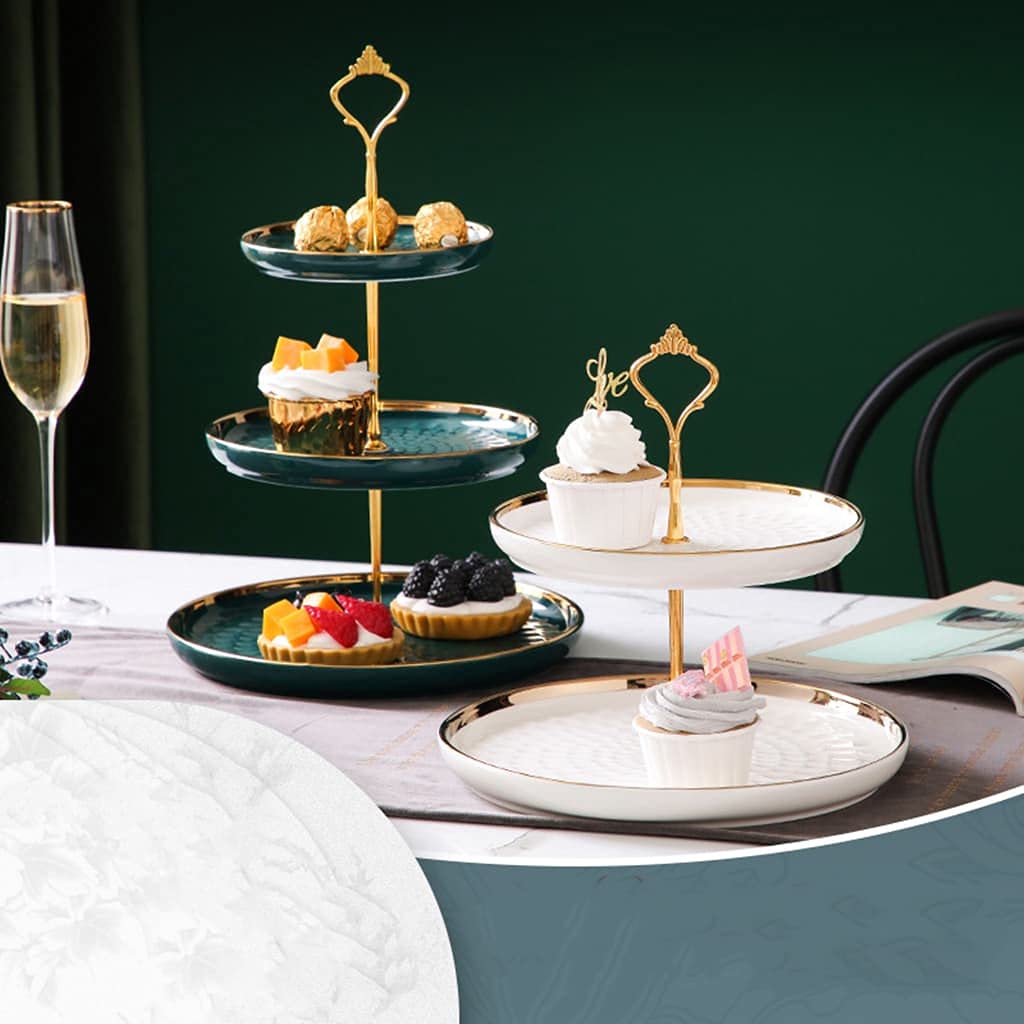 Eidoct Rundes 3-Etagen-Porzellan-Cupcake-Gestell, Servierteller für Desserts, Serviertablett für Teepartys, Hochzeiten und Geburtstage (grün)