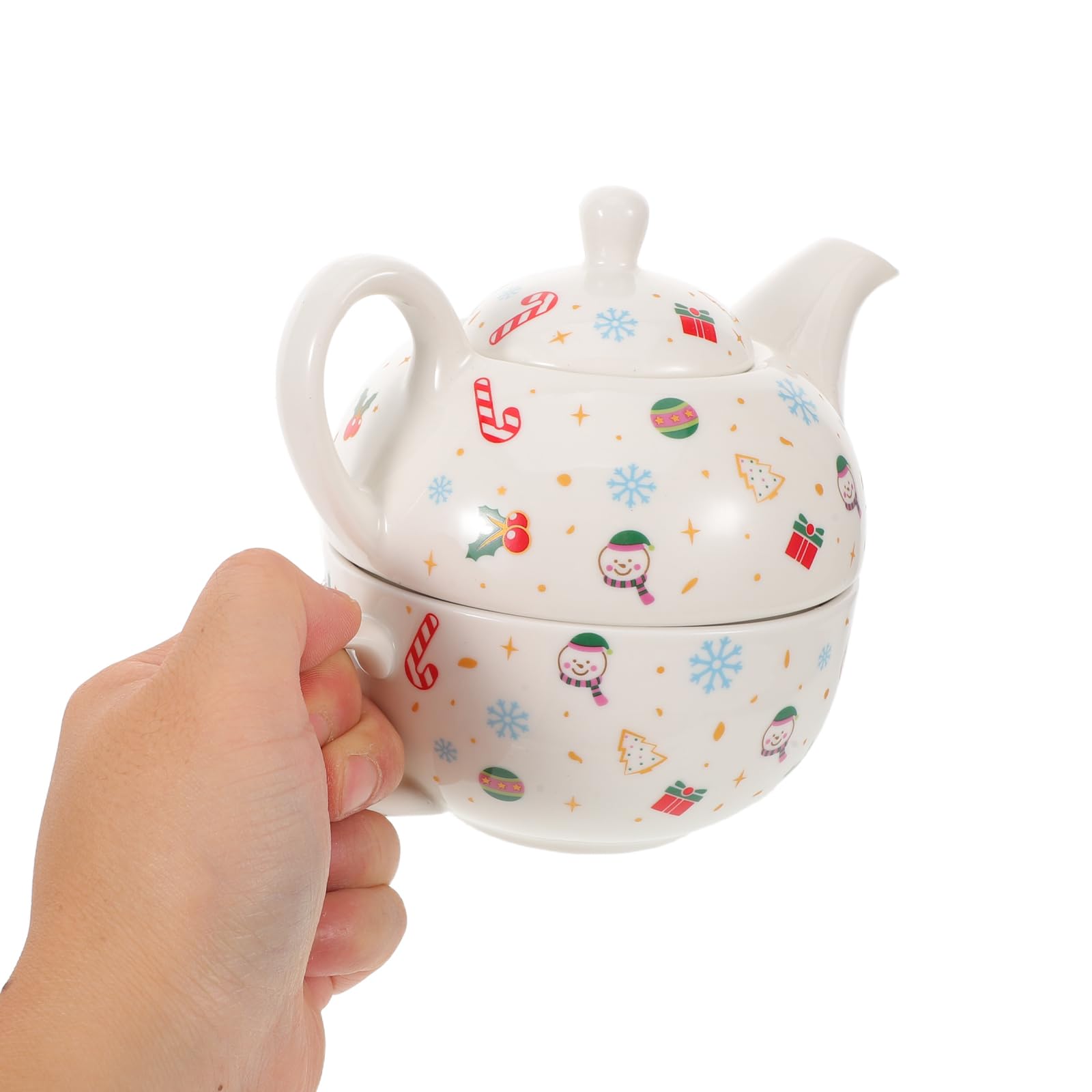 UKCOCO Zestaw ceramicznych naczyń do herbaty na Boże Narodzenie - Porcelanowy czajniczek i filiżanka ze spodkiem - Kubki do kawy - Świąteczne naczynia do herbaty, kawy i wody