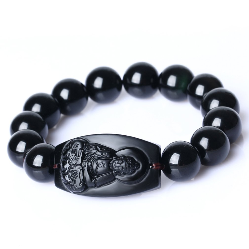 clin-yy pure natural obsidian Amitabha Sakyamuni Bodhisattva Buddha bracelet Bracelet