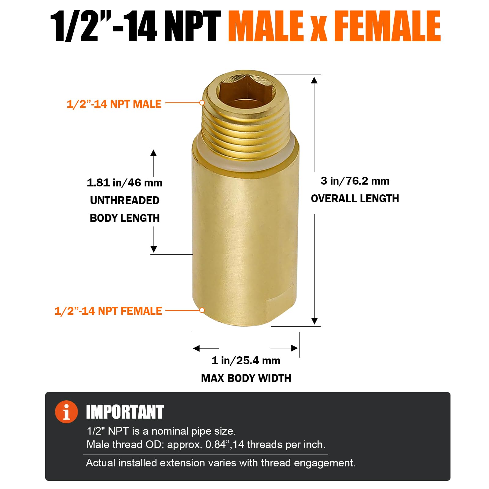 Amazon.co.jp: 0.5インチ-14 NPT オス x メス 真鍮パイプ延長