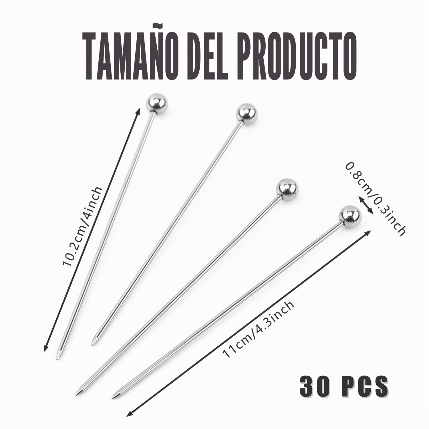 30 Piezas Palillos de Cóctel de Acero Inoxidable, Palillos de Cóctel Reutilizables de Metal, para Fiestas de Vacaciones, Bar, Cócteles, Aperitivos de Barbacoa, Decoraciones de Frutas y Frutas