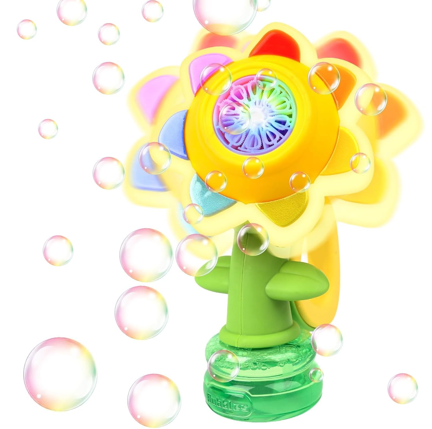 Vibbang Sunflower Bubble Machine, Automatic Dancing Flower Bubble Maker, Rechargeable Bath Bubble Toy, with 7 Color Lights, Bubble Solution Toy Gift for Party Outdoor Indoor